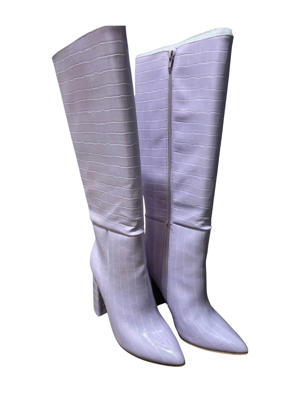 Nasty Gal Faux Gator Knee-High Pointed Toe Boots in Light Lavender